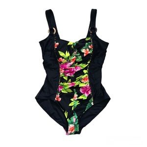 Swim by Chuck Handy Bright Floral Ruched Flattering One Piece Swimsuit Size 8